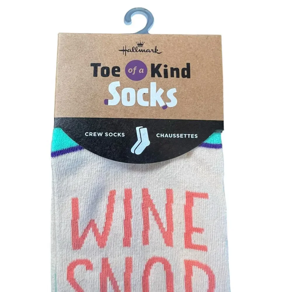 HALLMARK TOE OF A KIND WOMENS CREW SOCKS WINE SNOB GRAPHICS NWT
